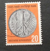 DM - Jubiläum  10 Jahre  Deutsche Mark   -   hier die Rückseite eines Heiamanns  -  5 DM